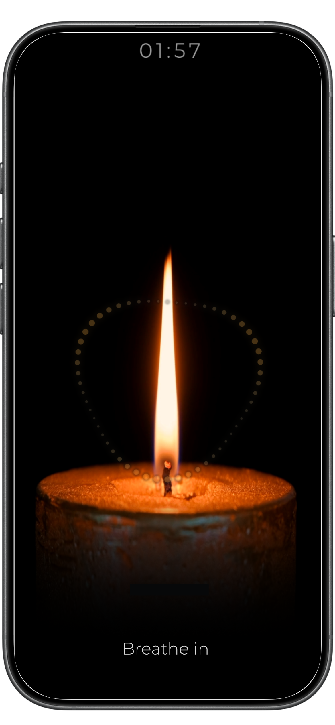 QuietFlame breathing session with on-screen guide